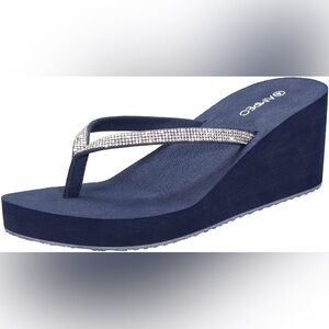 Women's Navy Wedge Ampeo Sandals Size 7
